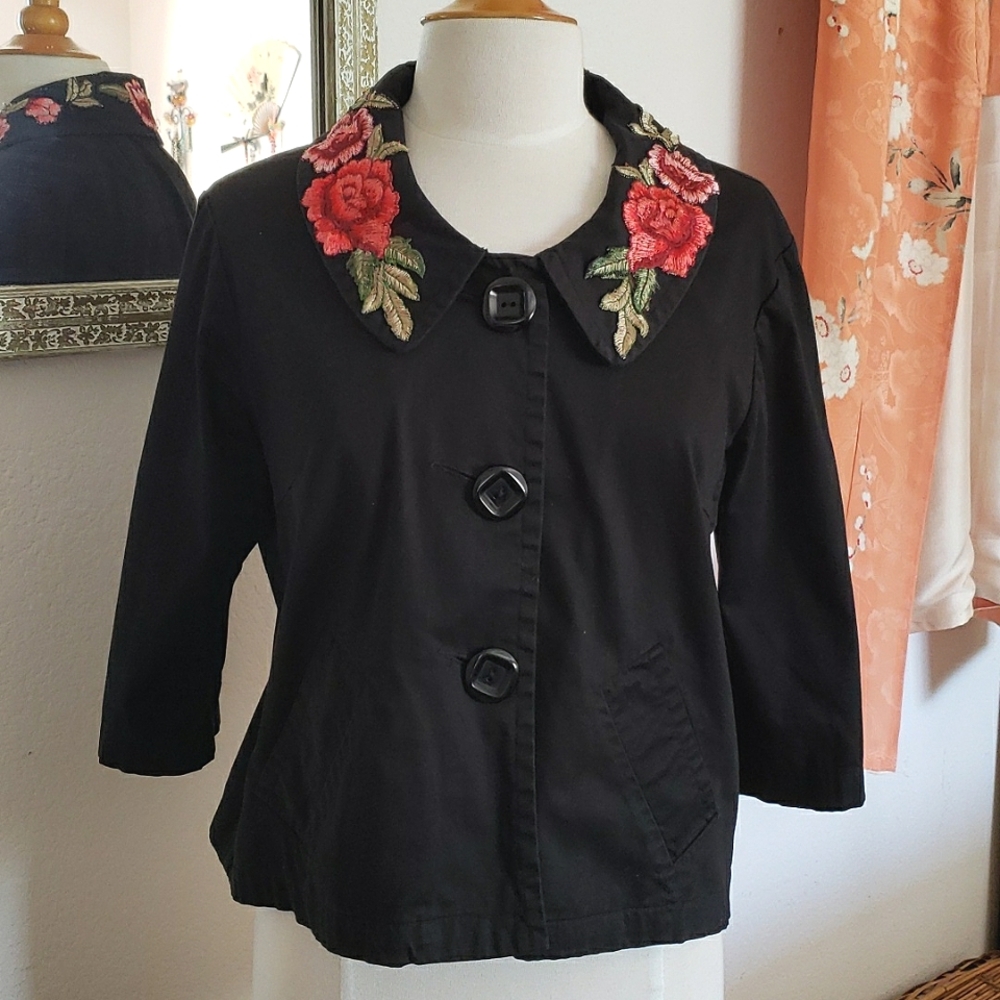 Ambition Retro A-Line Floral Collar Crop Jacket Size Large